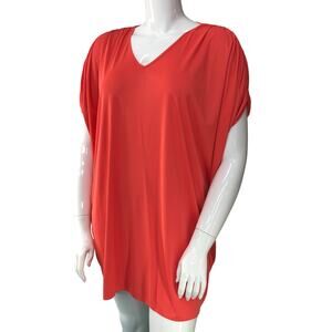 Natori Womens Size S Top Oversized V Neck Slouchy Ruched Sleeves Coral Pink